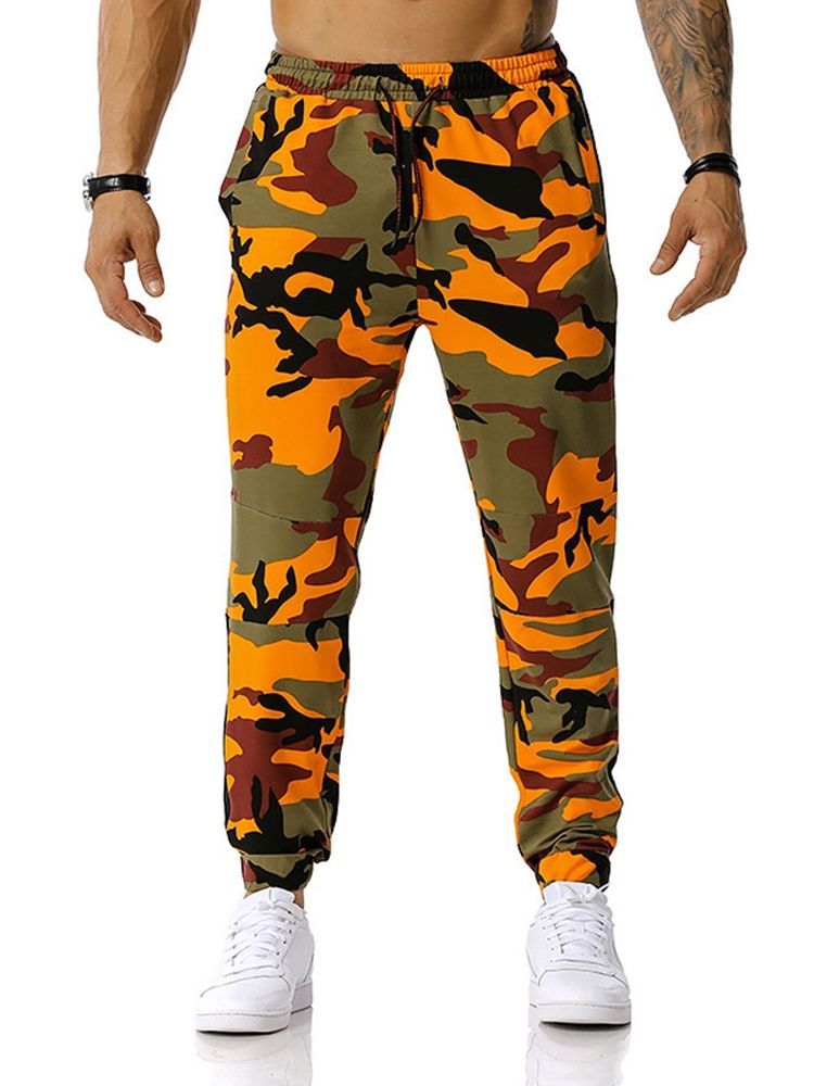 Snörning Camouflage Snörning Mid Midja Casual Herrbyxor