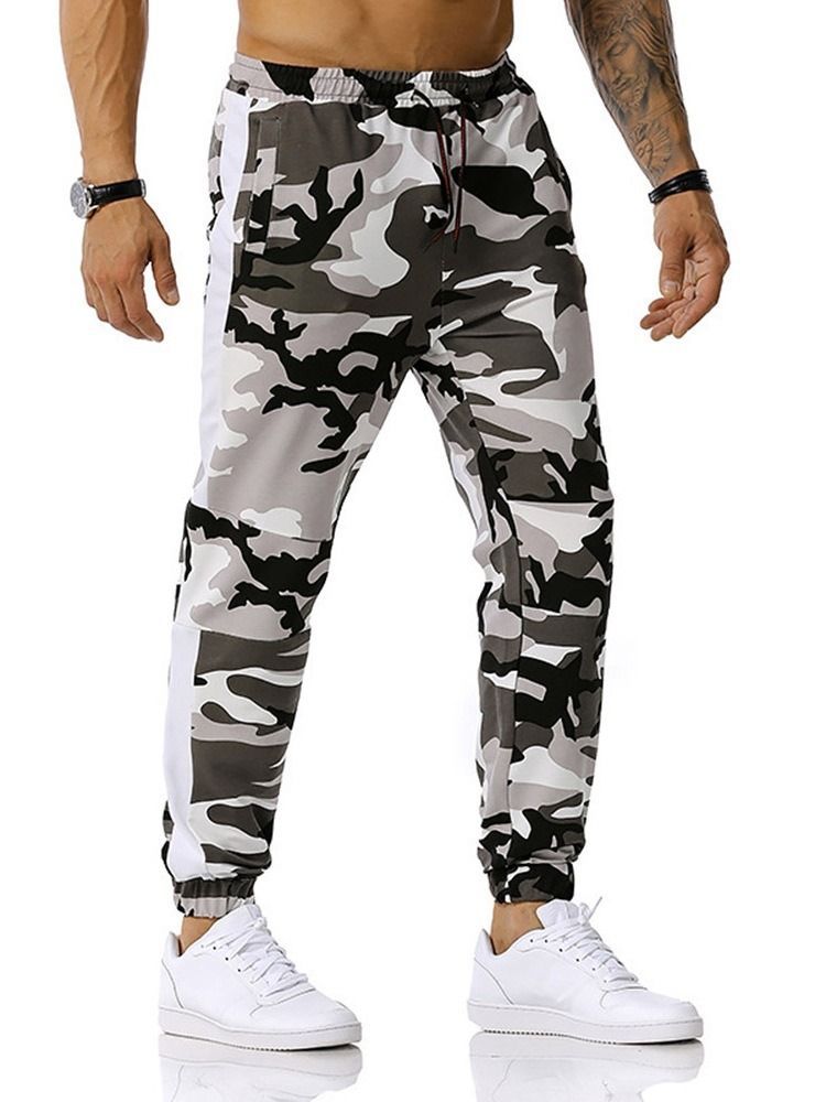 Snörning Camouflage Snörning Mid Midja Casual Herrbyxor