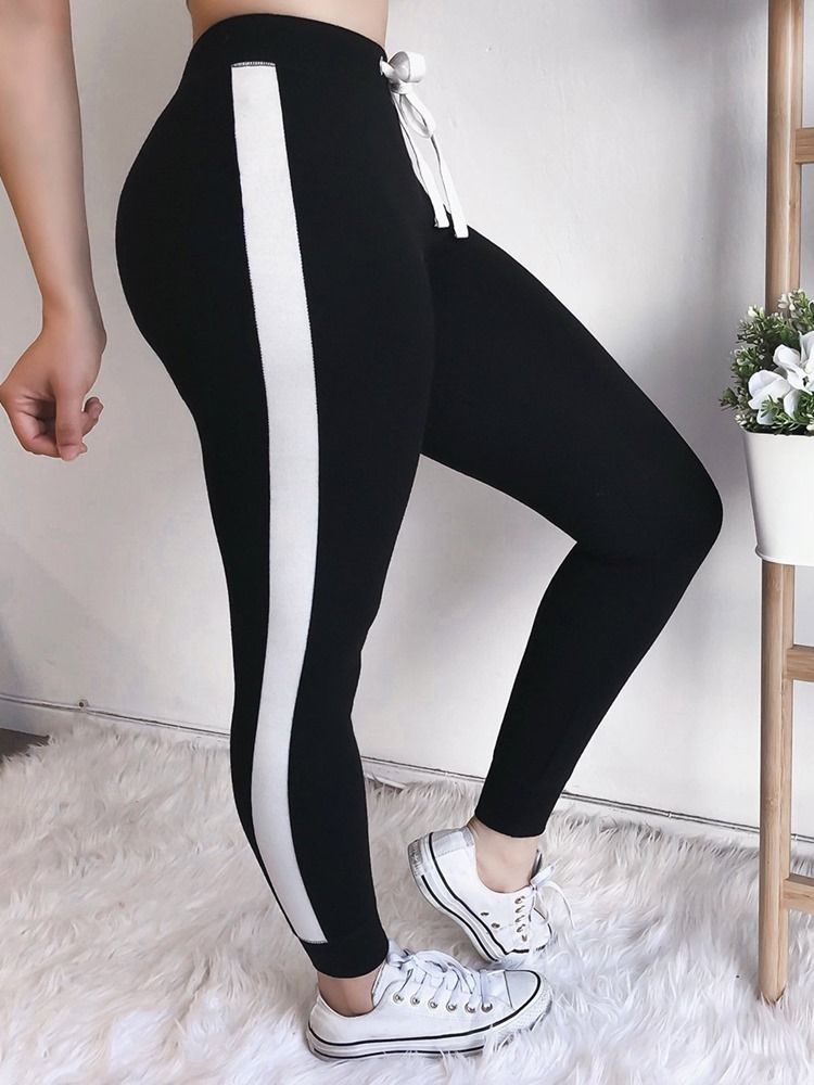 Snörning Stripe Leggings För Kvinnor