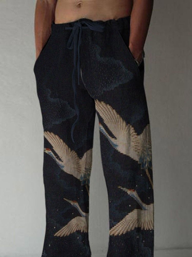 Straight Animal Print European Men's Casual Pants