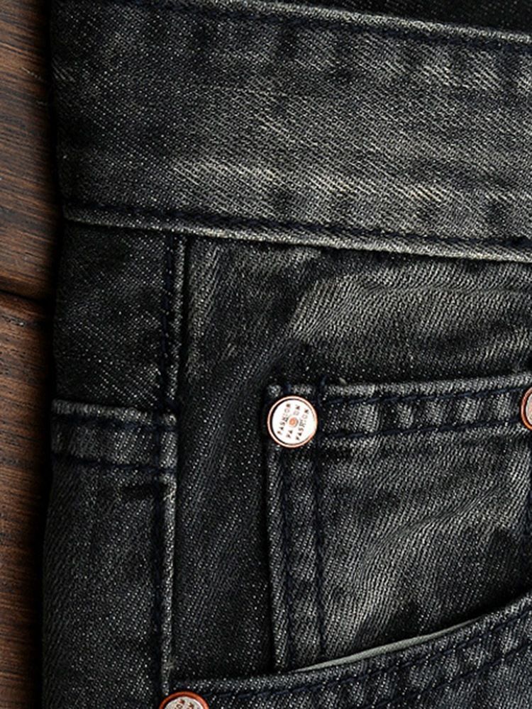 Straight Denim Holes Medal Patched Unique Men's Pants