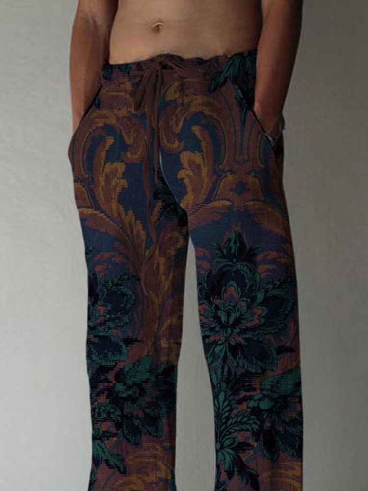 Straight Print European Full Length Men's Byxor