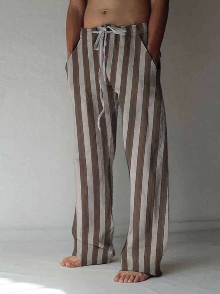 Straight Stripe Print European Men's Casual Pants