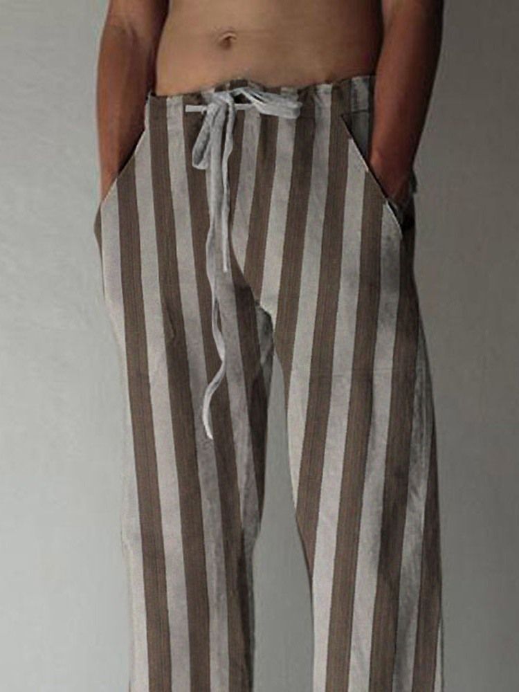 Straight Stripe Print European Men's Casual Pants