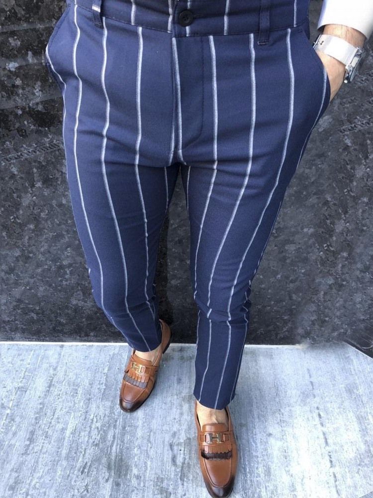 Stripe Pencil Pants Blixtlås Herrbyxor