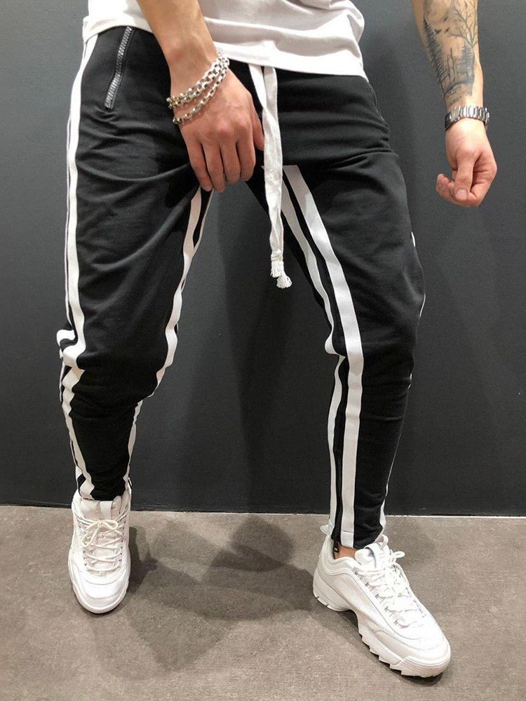 Stripe Pencil Pants Lace-up European Lace-up Casual Men's Pants