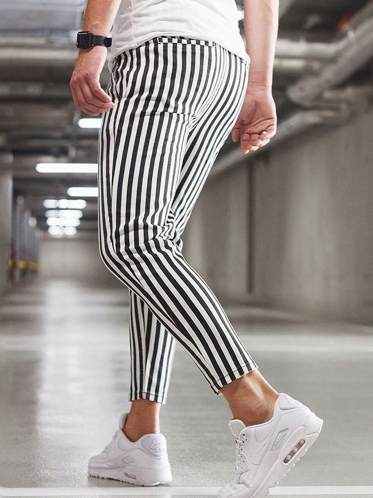 Stripe Straight Lace-up Herrbyxor