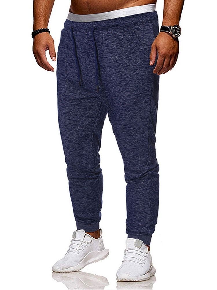 Tunna Snörning Plain Mid Waist Mens Casual Byxor