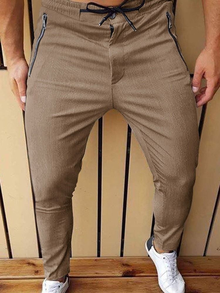 Zip Pencil Pants Mid Waist Men's Casual Pants