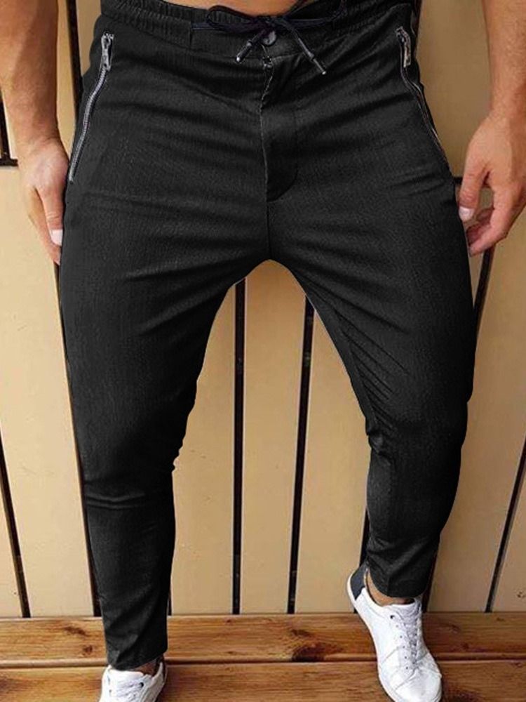 Zip Pencil Pants Mid Waist Men's Casual Pants