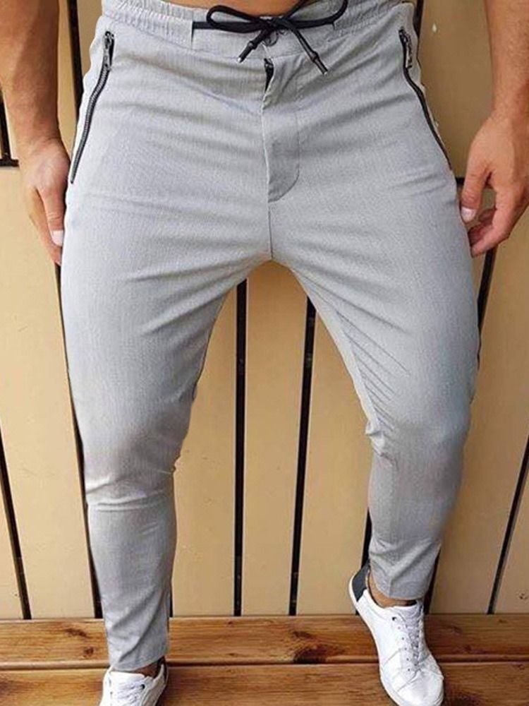 Zip Pencil Pants Mid Waist Men's Casual Pants