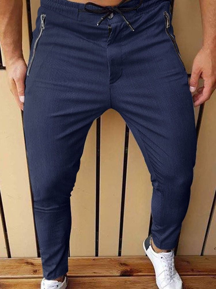 Zip Pencil Pants Mid Waist Men's Casual Pants