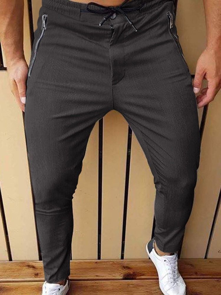 Zip Pencil Pants Mid Waist Men's Casual Pants