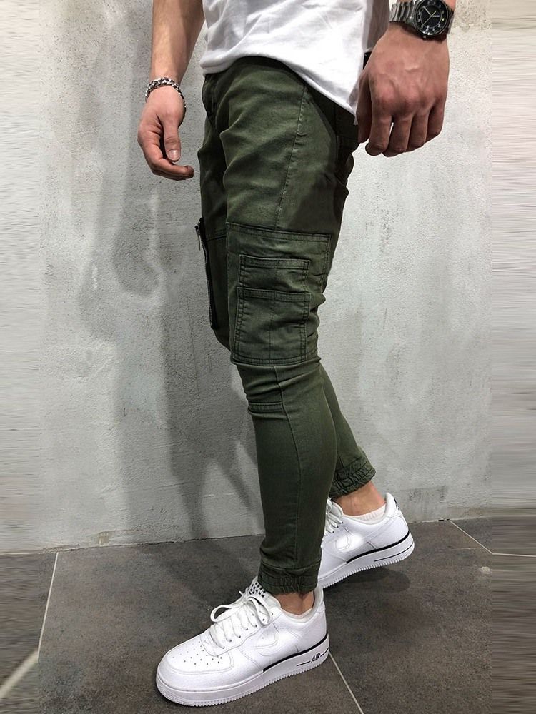 Zipper Plain Mid Waist European Men's Casual Pants