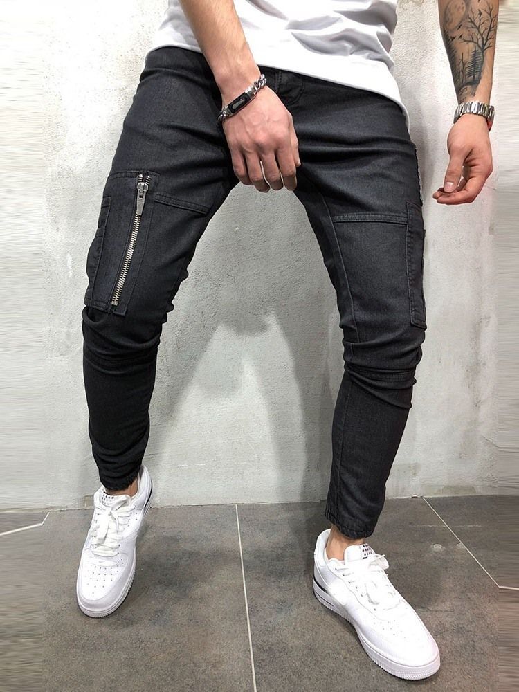 Zipper Plain Mid Waist European Men's Casual Pants