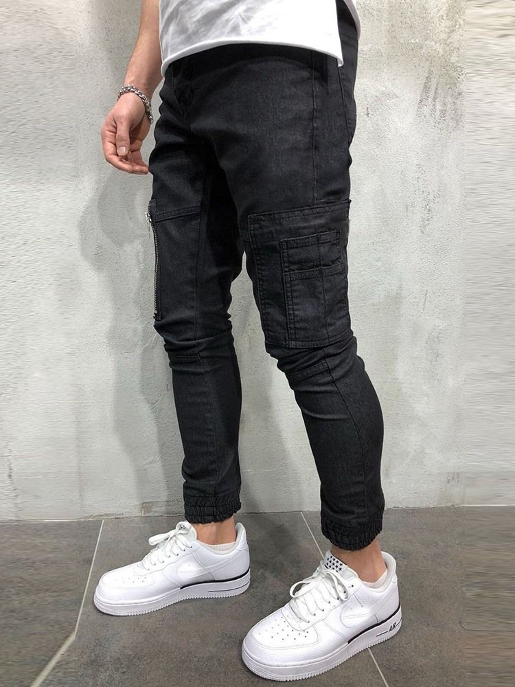 Zipper Plain Mid Waist European Men's Casual Pants